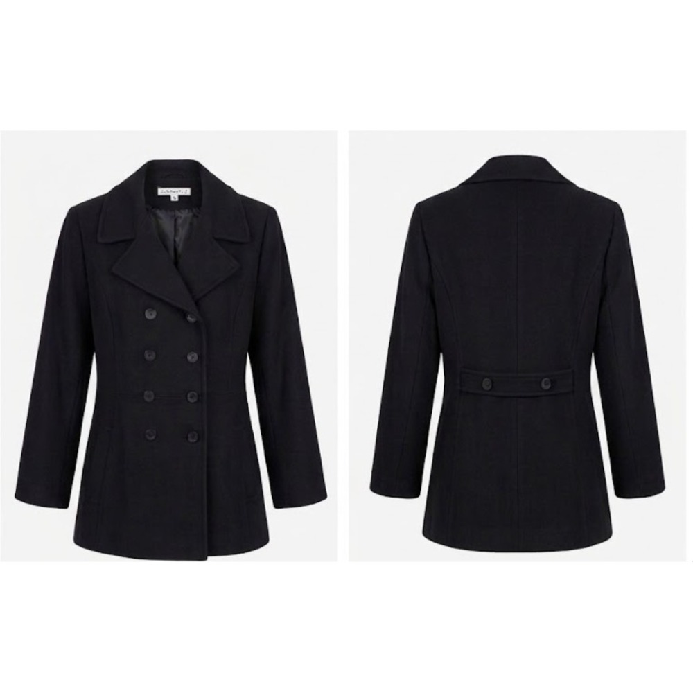 Vintage Jason Kole Womens Black 100% Wool Double Breasted Pea Coat Jacket Size M